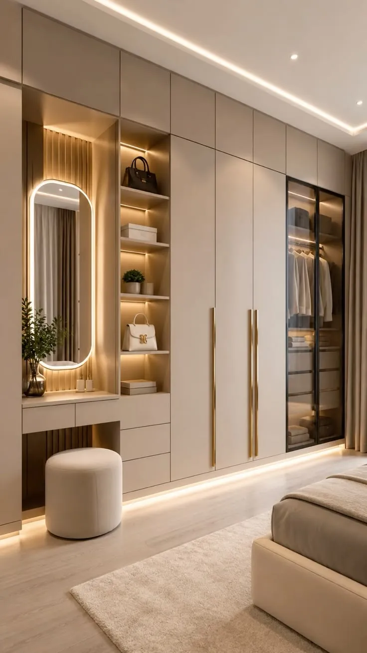 Modern Dark Walnut Walk-In Wardrobe