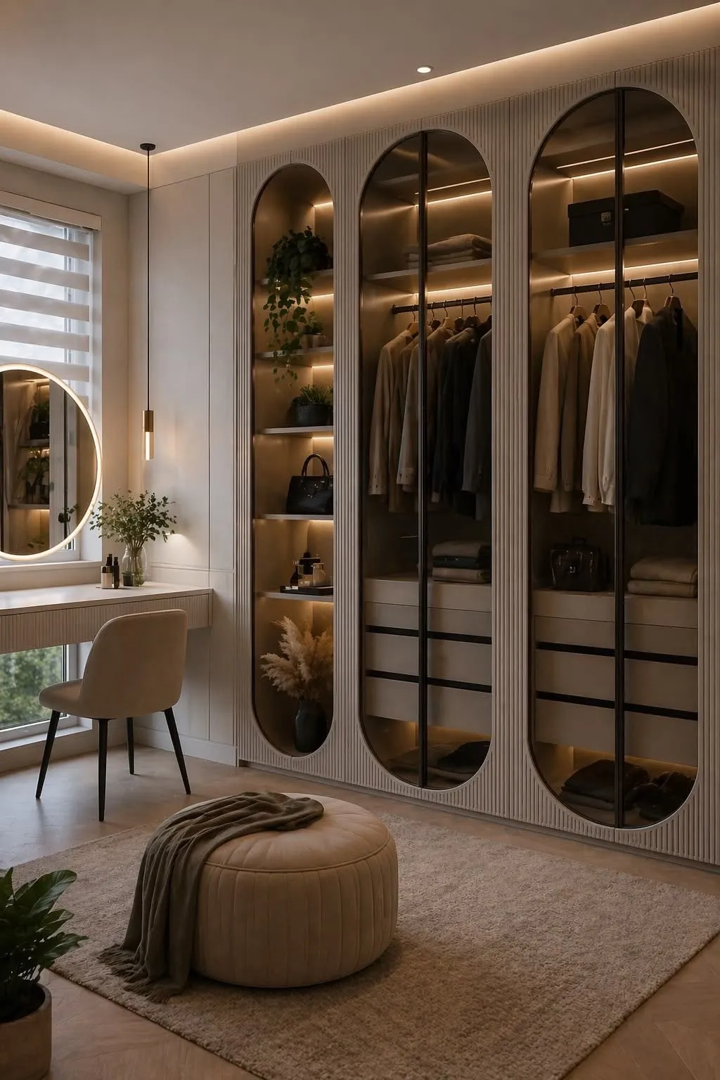Architectural Glass-Front Walk-In Closet