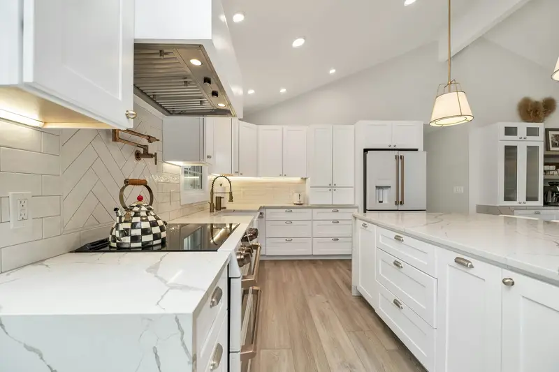 White modular kitchen with island